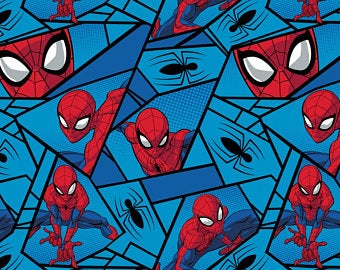 Spiderman Block 100% Cotton - Falcon Fabrics Spiderman Block